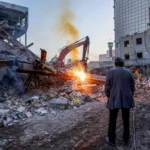 Warga melihat bangunan yang hancur di tengah konflik AS-Israel dengan Iran, di Teheran, Iran, 2 Maret 2026. Foto: West Asia News Agency via REUTERS