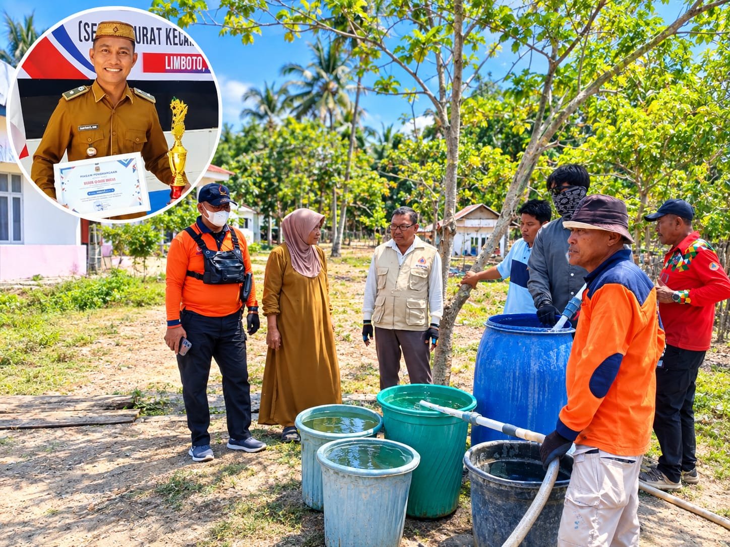 Sebanyak 35 KK mengalami kesulitan mendapatkan air bersih. Pemkab Gorontalo kemudian menyalurkan bantuan air untuk memenuhi kebutuhan warga. Jumat, (25/9). Foto: Dok istimewa.